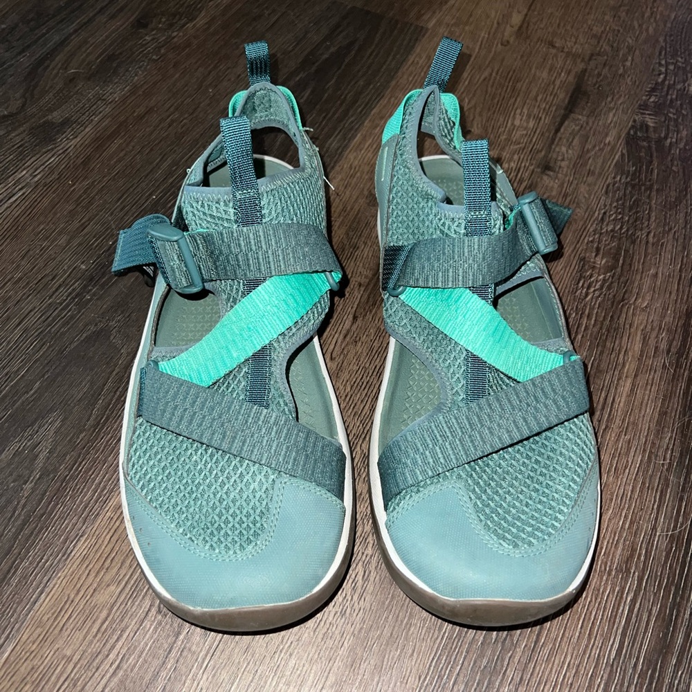 Chaco Teal and Orange Sport Sandals - Picture 2 of 8